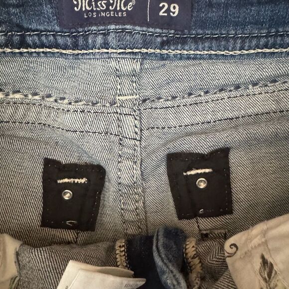 Miss Me Blue Jean Shorts with Decorative Stitching and Embellishments - Picture 4 of 7